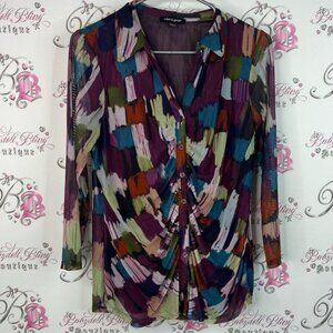 Cable & Gauge button up long sleeve abstract paint Multicolor Abstract Blouse
